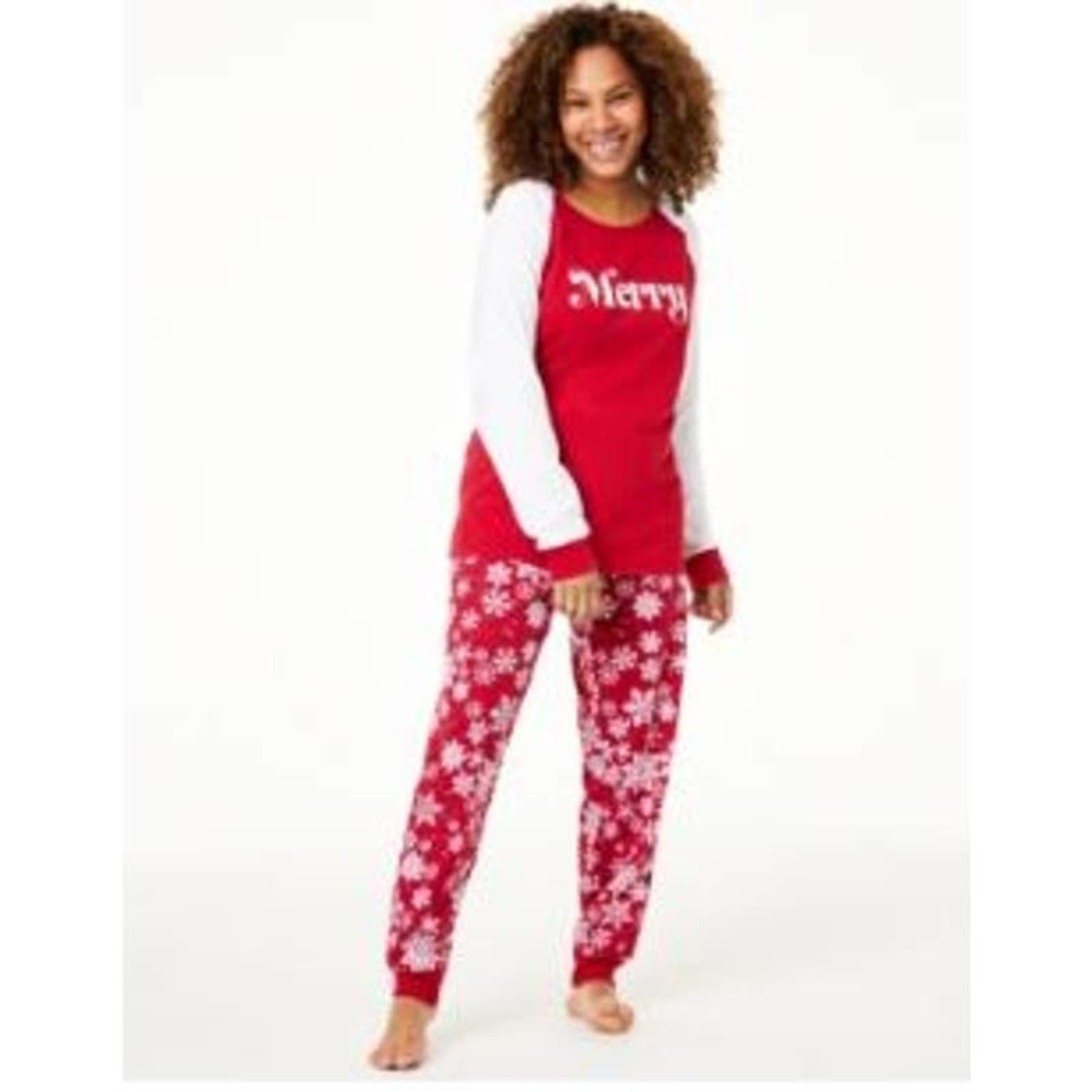 Women's Snowflake Red White Pajama Set Family PJs Christmas Holidays S New